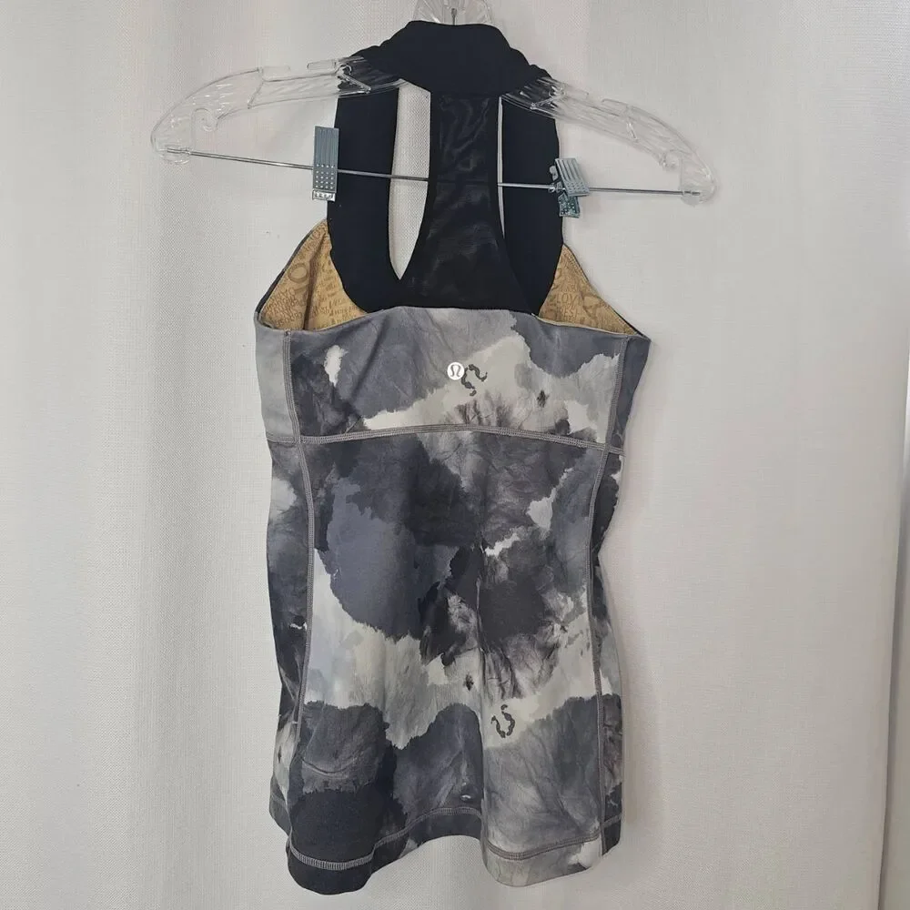 Lululemon Tank Top Womens Size 6 Black Grey Tie Dye Racerback Athletics Yoga